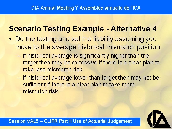 CIA Annual Meeting Ÿ Assemblée annuelle de l’ICA Scenario Testing Example - Alternative 4