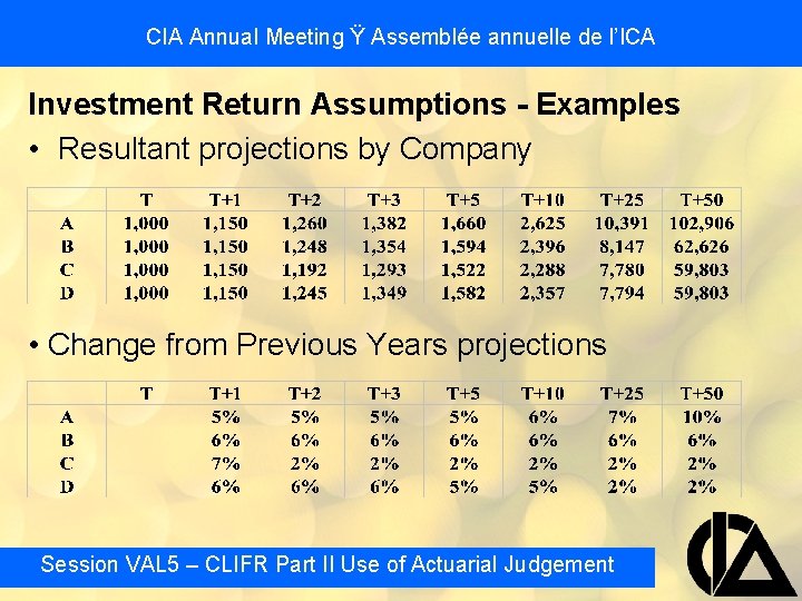 CIA Annual Meeting Ÿ Assemblée annuelle de l’ICA Investment Return Assumptions - Examples •