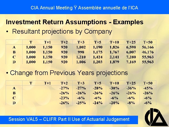 CIA Annual Meeting Ÿ Assemblée annuelle de l’ICA Investment Return Assumptions - Examples •