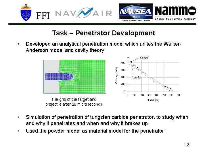 Task – Penetrator Development • Developed an analytical penetration model which unites the Walker.