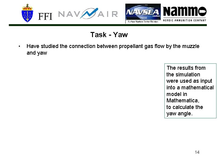 Task - Yaw • Have studied the connection between propellant gas flow by the