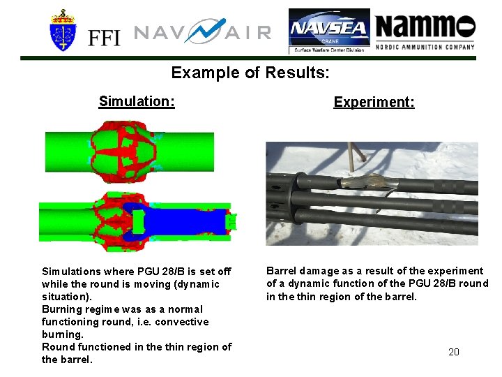 Example of Results: Simulation: Simulations where PGU 28/B is set off while the round