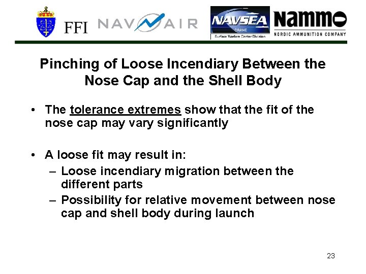 Pinching of Loose Incendiary Between the Nose Cap and the Shell Body • The
