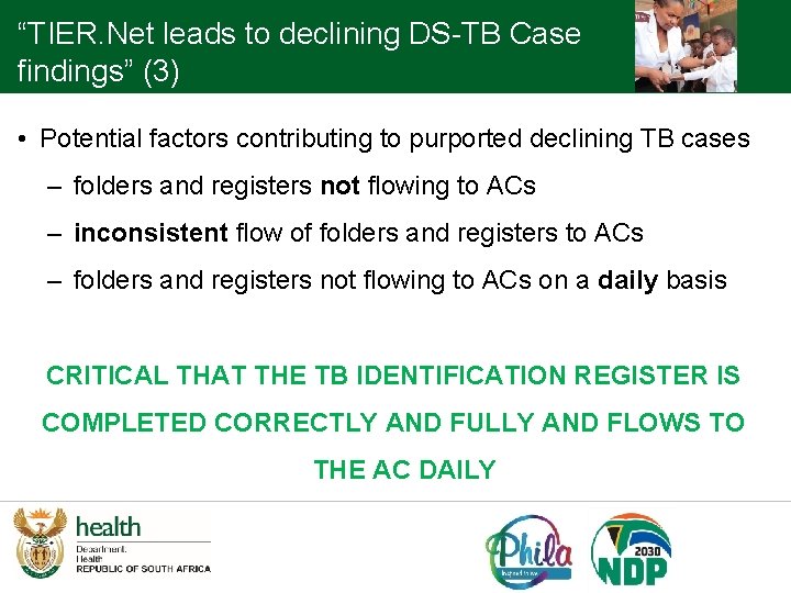 “TIER. Net leads to declining DS-TB Case findings” (3) • Potential factors contributing to