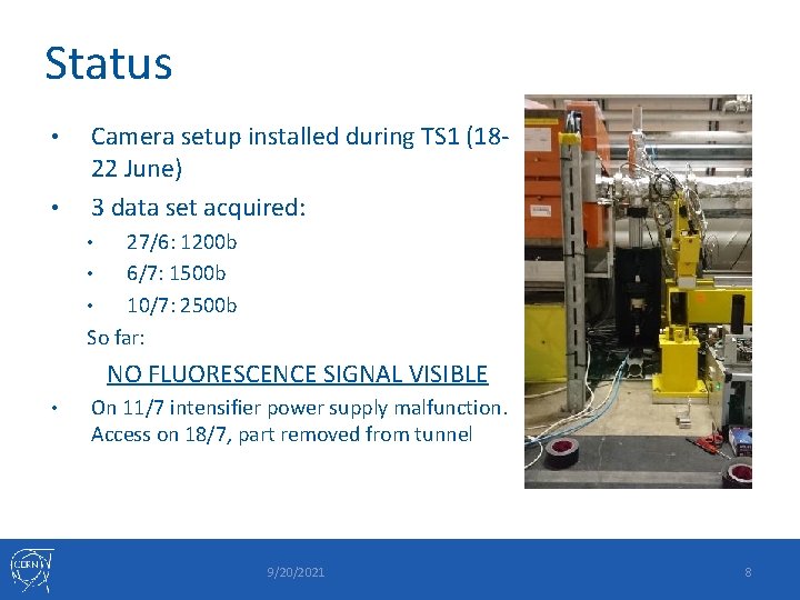 Status • • Camera setup installed during TS 1 (1822 June) 3 data set