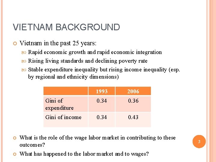 VIETNAM BACKGROUND Vietnam in the past 25 years: Rapid economic growth and rapid economic