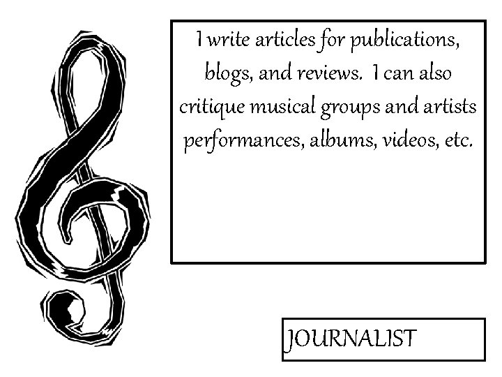 I write articles for publications, blogs, and reviews. I can also critique musical groups