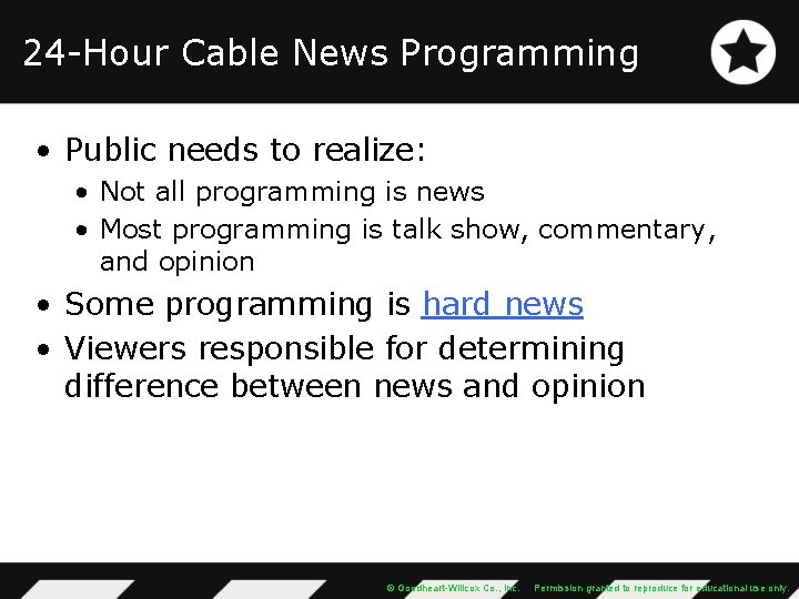 24 -Hour Cable News Programming • Public needs to realize: • Not all programming