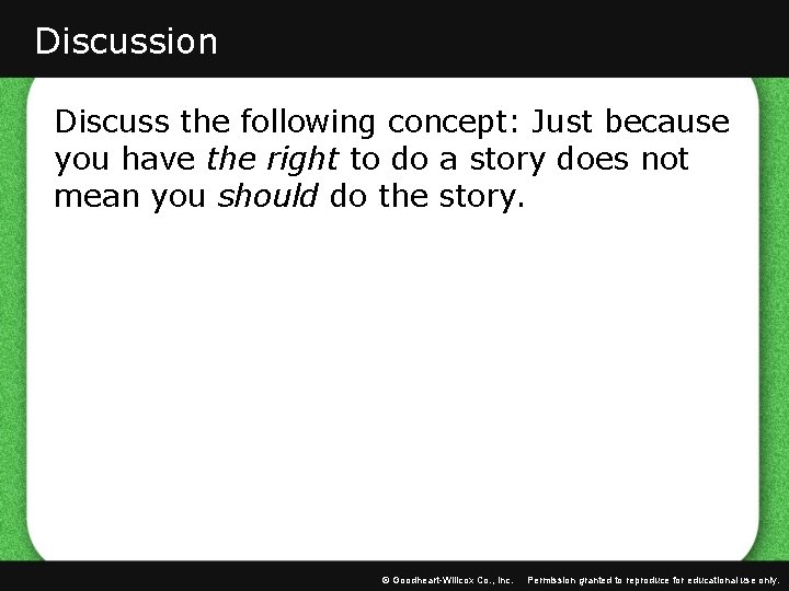 Discussion Discuss the following concept: Just because you have the right to do a