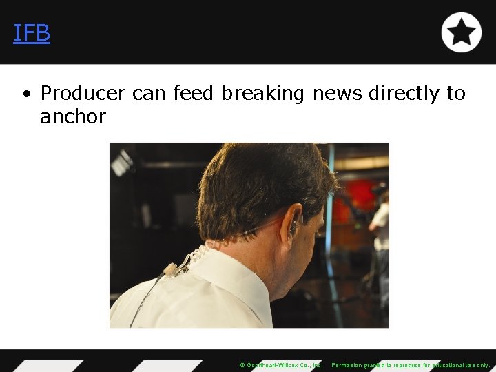 IFB • Producer can feed breaking news directly to anchor © Goodheart-Willcox Co. ,