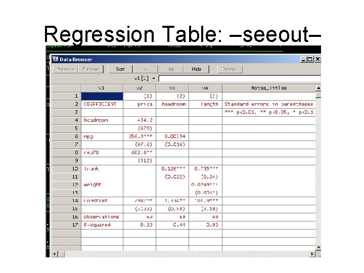 Regression Table: –seeout– 