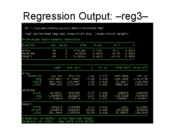 Regression Output: –reg 3– 