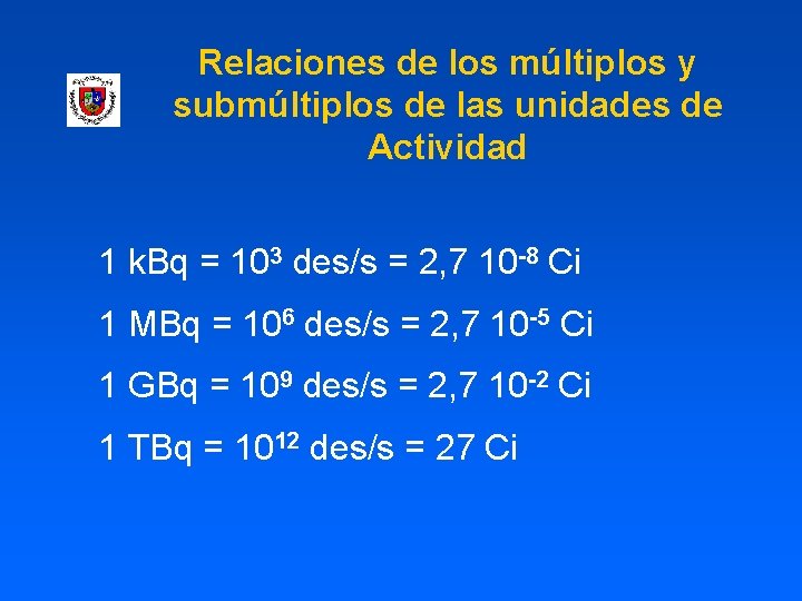 Relaciones de los múltiplos y submúltiplos de las unidades de Actividad 1 k. Bq