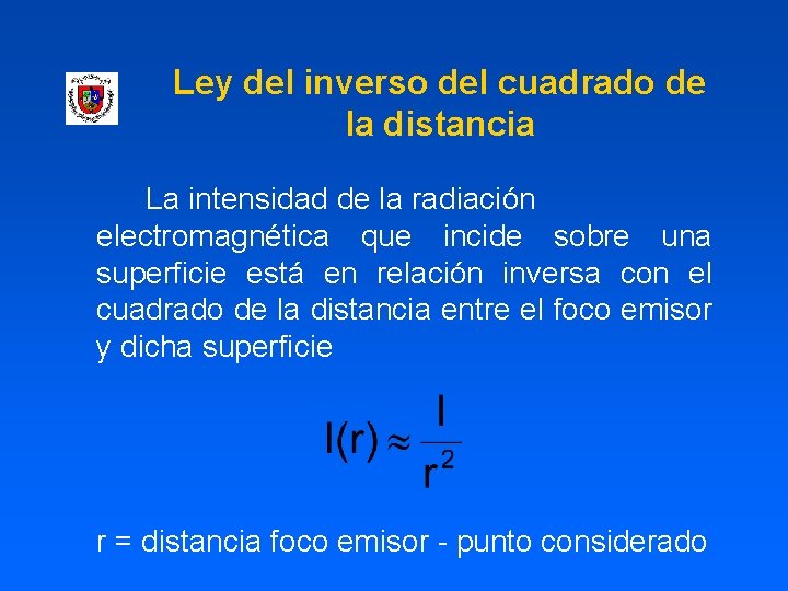 Ley del inverso del cuadrado de la distancia La intensidad de la radiación electromagnética