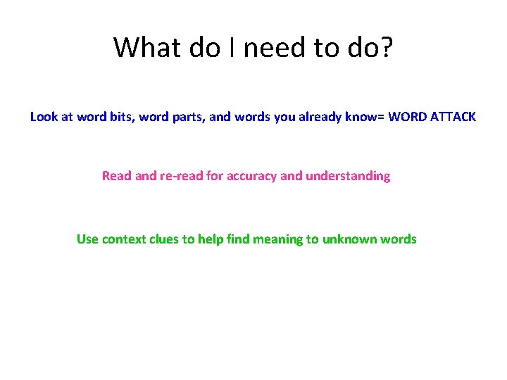 What do I need to do? Look at word bits, word parts, and words