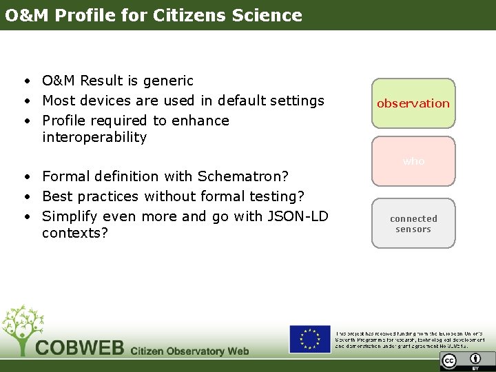 O&M Profile for Citizens Science • O&M Result is generic • Most devices are
