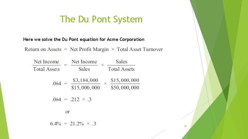 The Du Pont System Here we solve the Du Pont equation for Acme Corporation