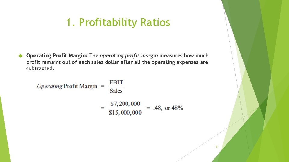 1. Profitability Ratios Operating Profit Margin: The operating profit margin measures how much profit