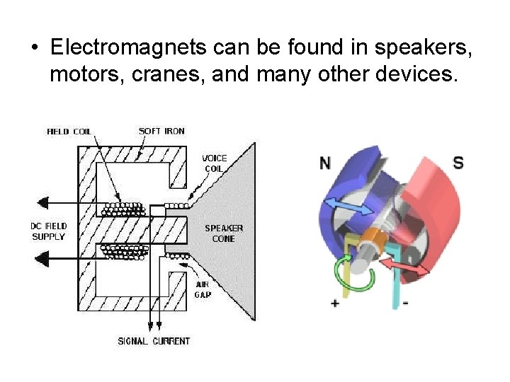  • Electromagnets can be found in speakers, motors, cranes, and many other devices.