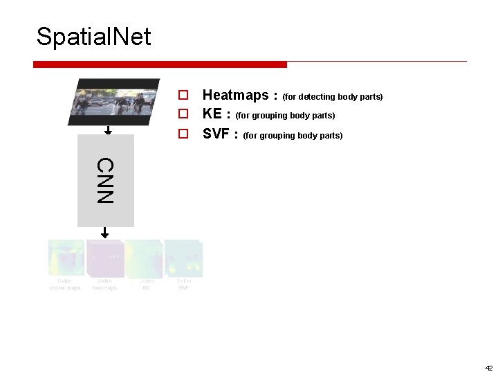 Spatial. Net o Heatmaps：(for detecting body parts) o KE：(for grouping body parts) o SVF：(for