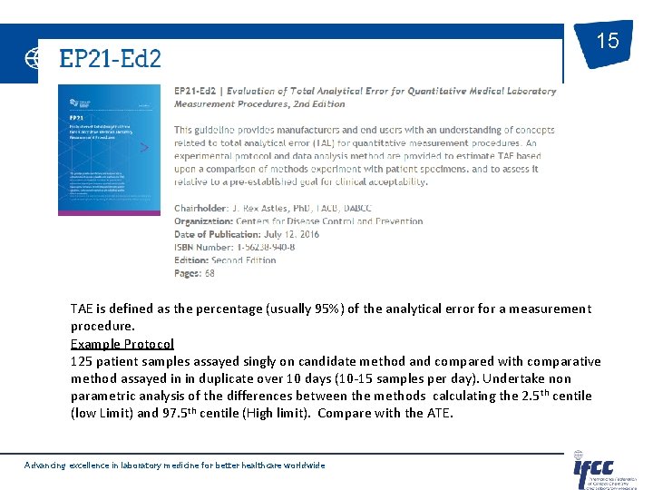 15 TAE is defined as the percentage (usually 95%) of the analytical error for