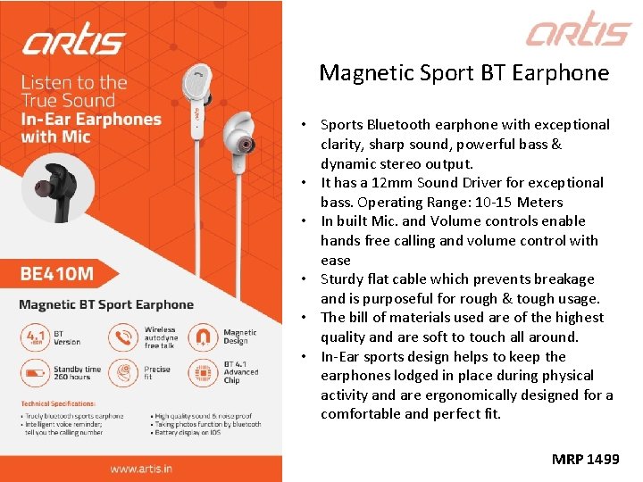 Magnetic Sport BT Earphone • Sports Bluetooth earphone with exceptional clarity, sharp sound, powerful