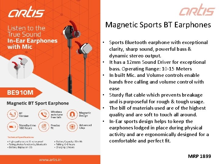 Magnetic Sports BT Earphones • Sports Bluetooth earphone with exceptional clarity, sharp sound, powerful