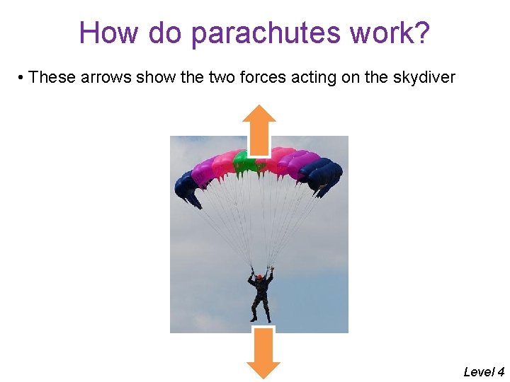 How do parachutes work? • These arrows show the two forces acting on the