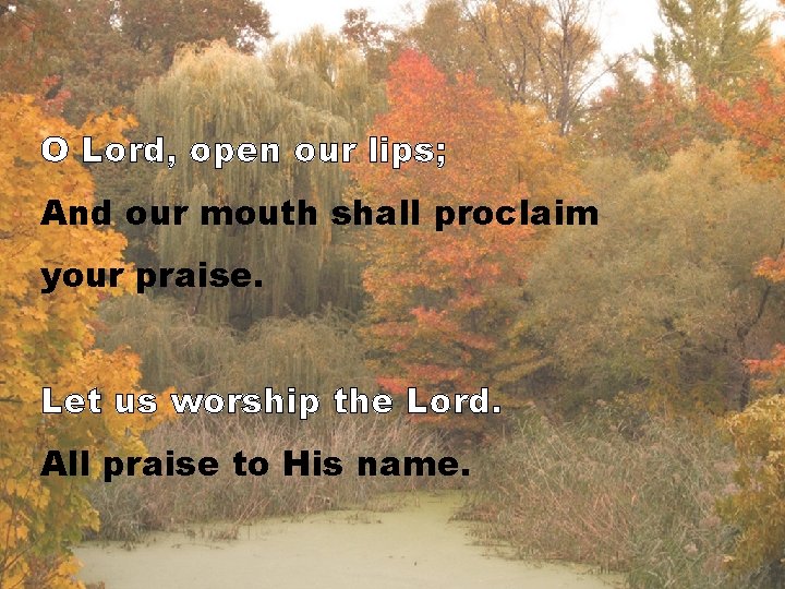 O Lord, open our lips; And our mouth shall proclaim your praise. Let us