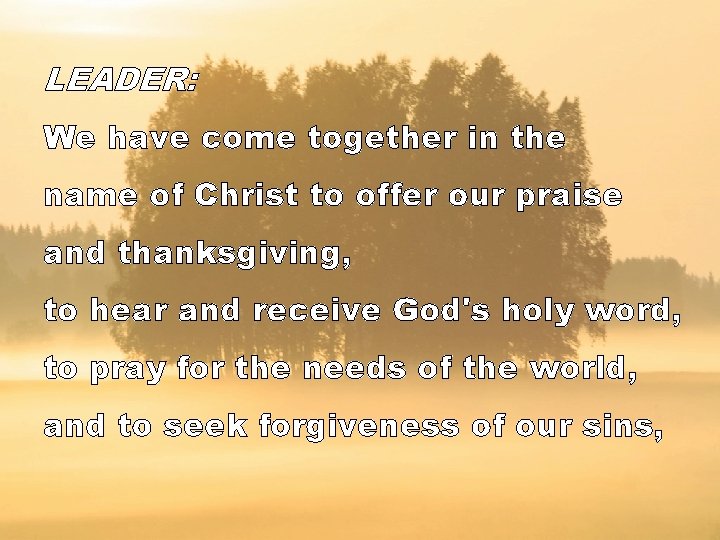 LEADER: We have come together in the name of Christ to offer our praise