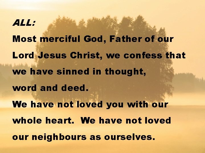 ALL: Most merciful God, Father of our Lord Jesus Christ, we confess that we