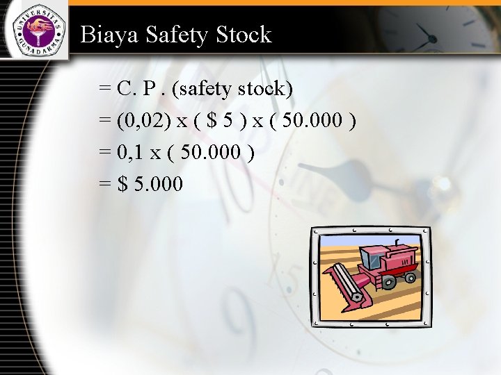 Biaya Safety Stock = C. P. (safety stock) = (0, 02) x ( $