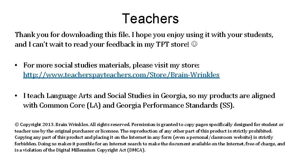 Teachers Thank you for downloading this file. I hope you enjoy using it with