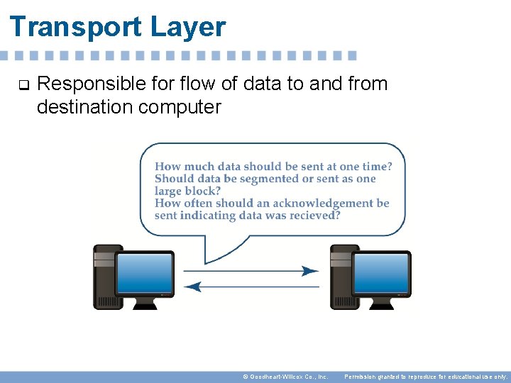 Transport Layer q Responsible for flow of data to and from destination computer ©