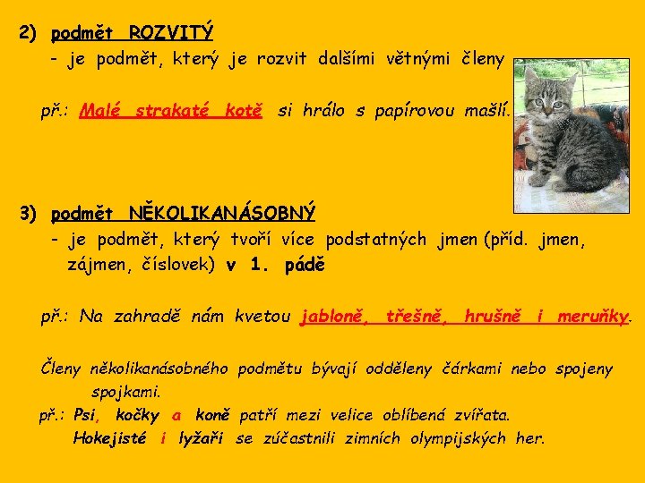 2) podmět ROZVITÝ - je podmět, který je rozvit dalšími větnými členy př. :