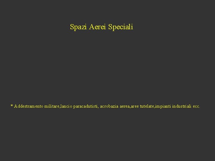 Spazi Aerei Speciali * Addestramento militare, lancio paracadutisti, acrobazia aerea, aree tutelate, impianti industriali