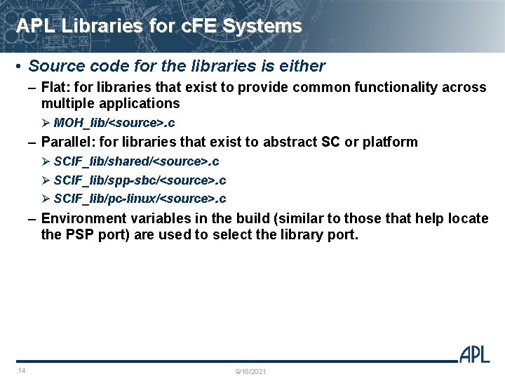 APL Libraries for c. FE Systems • Source code for the libraries is either