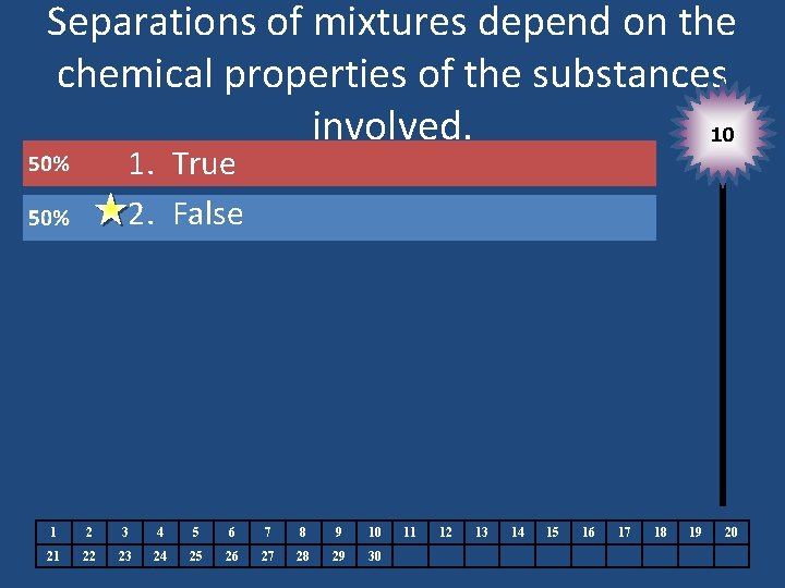 Separations of mixtures depend on the chemical properties of the substances involved. 10 1.