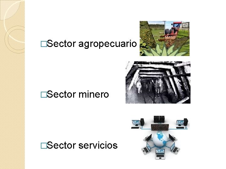�Sector agropecuario �Sector minero �Sector servicios 
