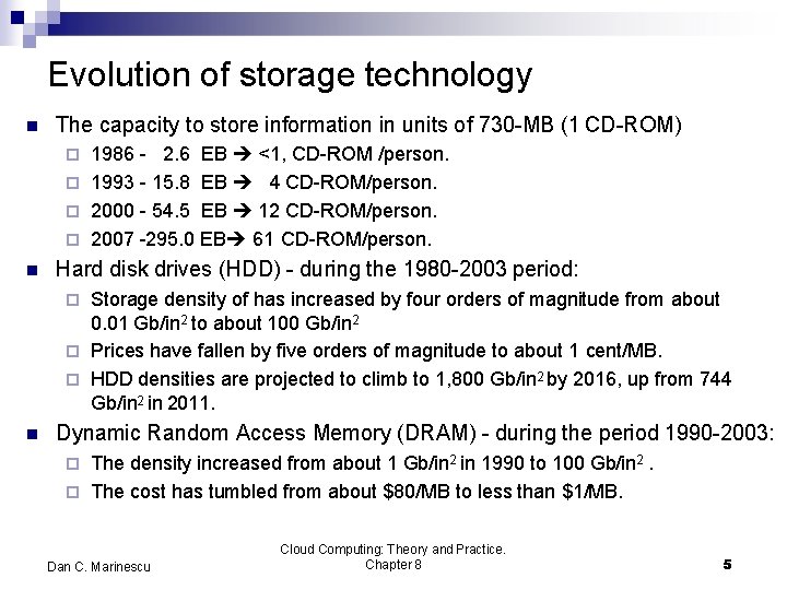 Evolution of storage technology The capacity to store information in units of 730 -MB