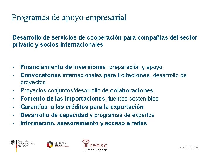 Programas de apoyo empresarial Desarrollo de servicios de cooperación para compañías del sector privado