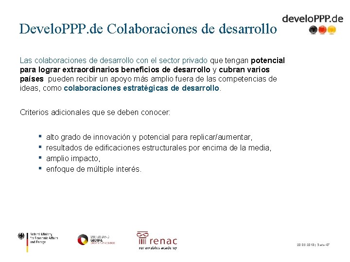 Develo. PPP. de Colaboraciones de desarrollo Las colaboraciones de desarrollo con el sector privado