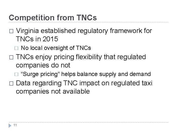 Competition from TNCs � Virginia established regulatory framework for TNCs in 2015 � �