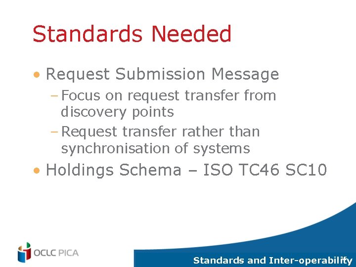 Standards Needed • Request Submission Message – Focus on request transfer from discovery points