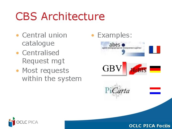 CBS Architecture • Central union catalogue • Centralised Request mgt • Most requests within