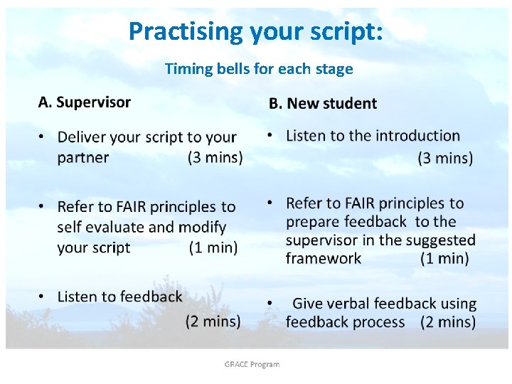 Practising your script: Timing bells for each stage 
