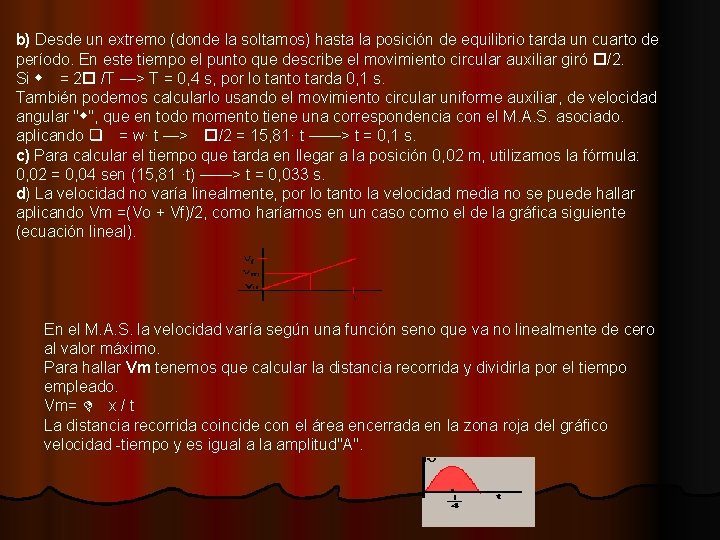 b) Desde un extremo (donde la soltamos) hasta la posición de equilibrio tarda un