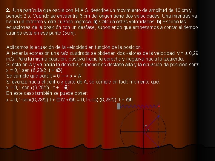 2. - Una partícula que oscila con M. A. S. describe un movimiento de