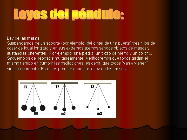 Ley de las masas Suspendamos de un soporte (por ejemplo: del dintel de una