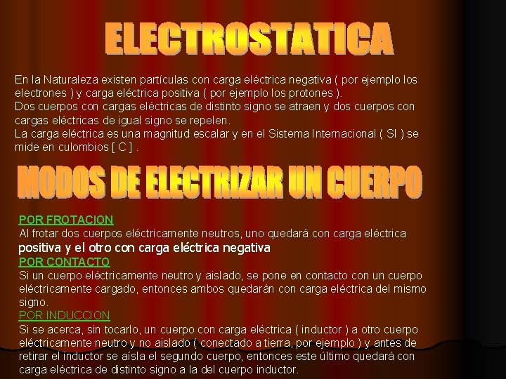 En la Naturaleza existen partículas con carga eléctrica negativa ( por ejemplo los electrones